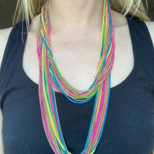 NWOT Francesca's Rainbow Neon Color Rave Chain Multi Layered Adjustable Necklace